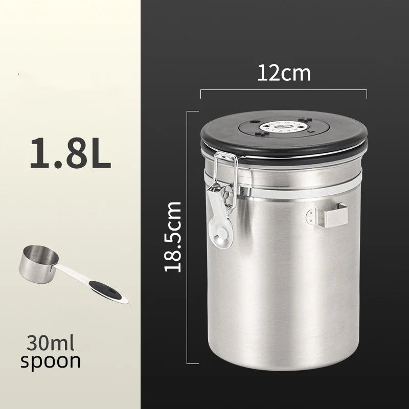 Stainless Steel Airtight Coffee Storage Canister with Measuring Spoon