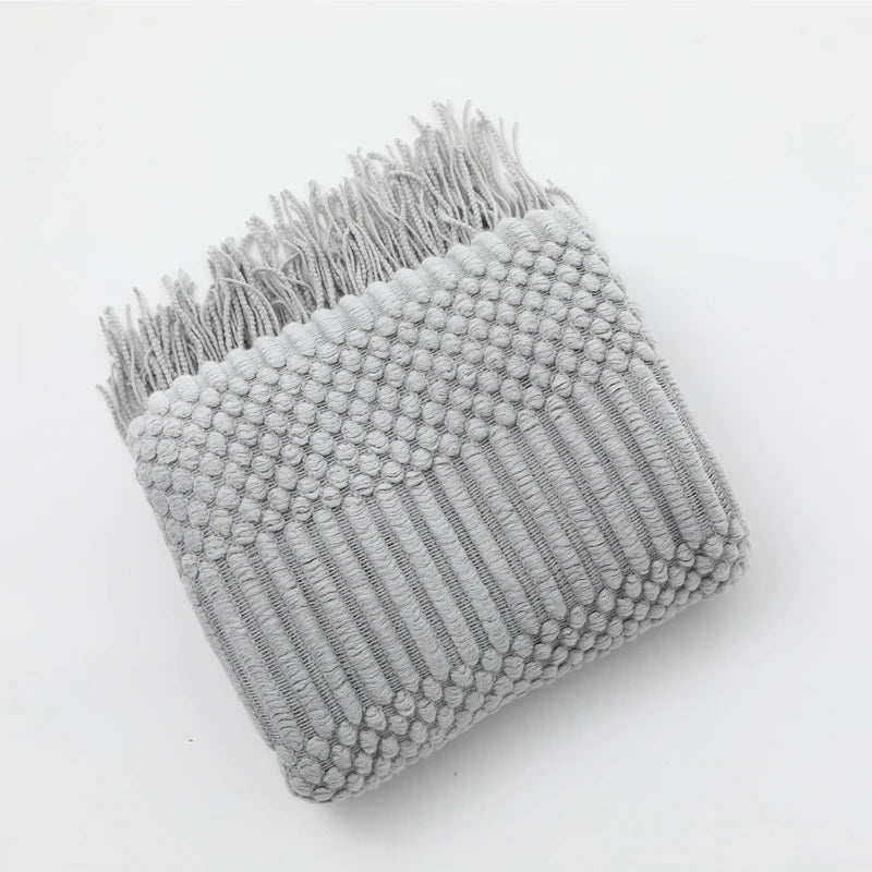 Luxury Knitted Throw Blanket with Tassels – Soft Acrylic Sofa & Bed Blanke