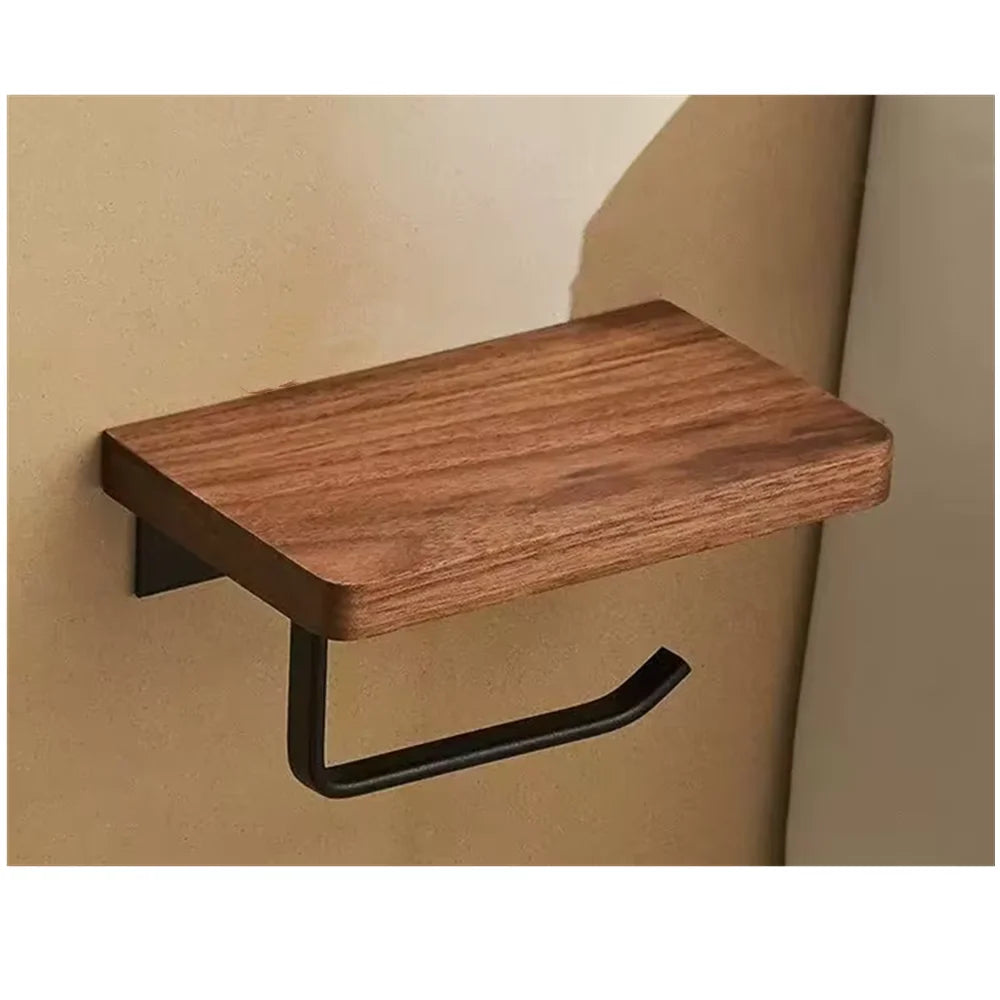 Toilet Paper Holder with Wooden Shelf
