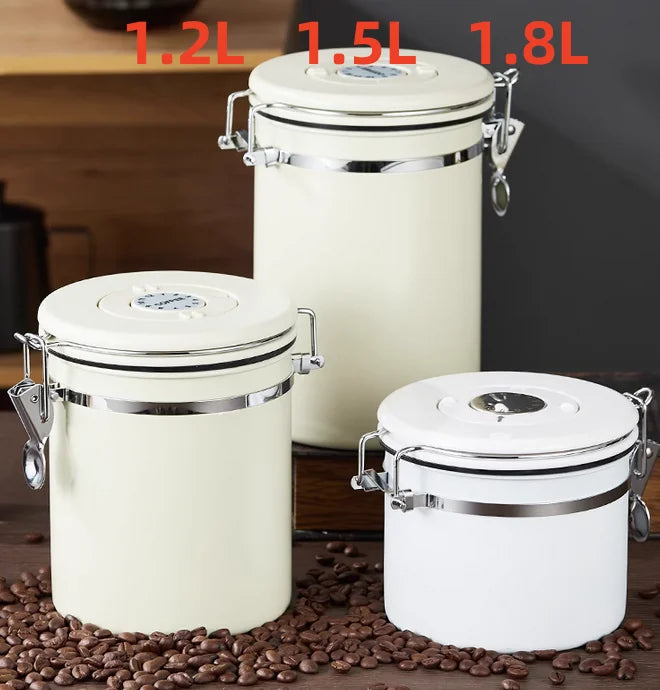 Stainless Steel Airtight Coffee Storage Canister with Measuring Spoon