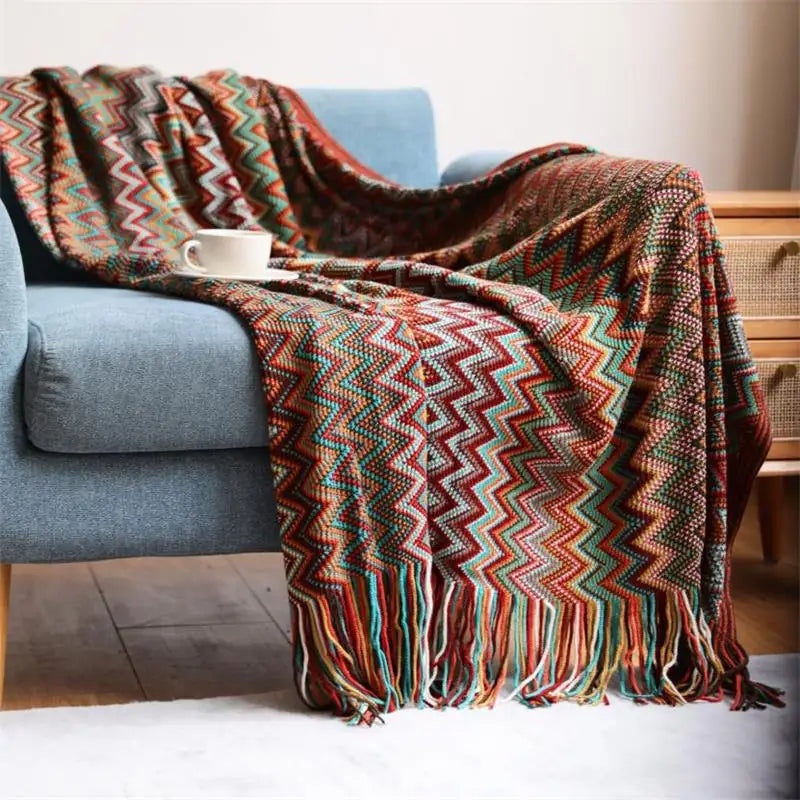 Hand-Knitted Acrylic Throw Blanket