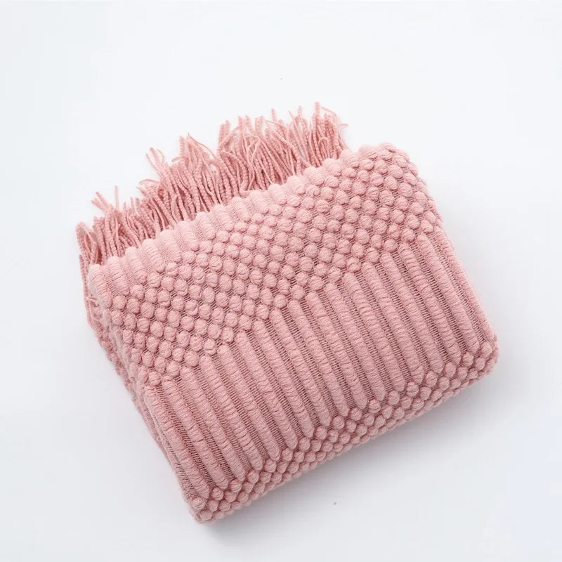 Luxury Knitted Throw Blanket with Tassels – Soft Acrylic Sofa & Bed Blanke
