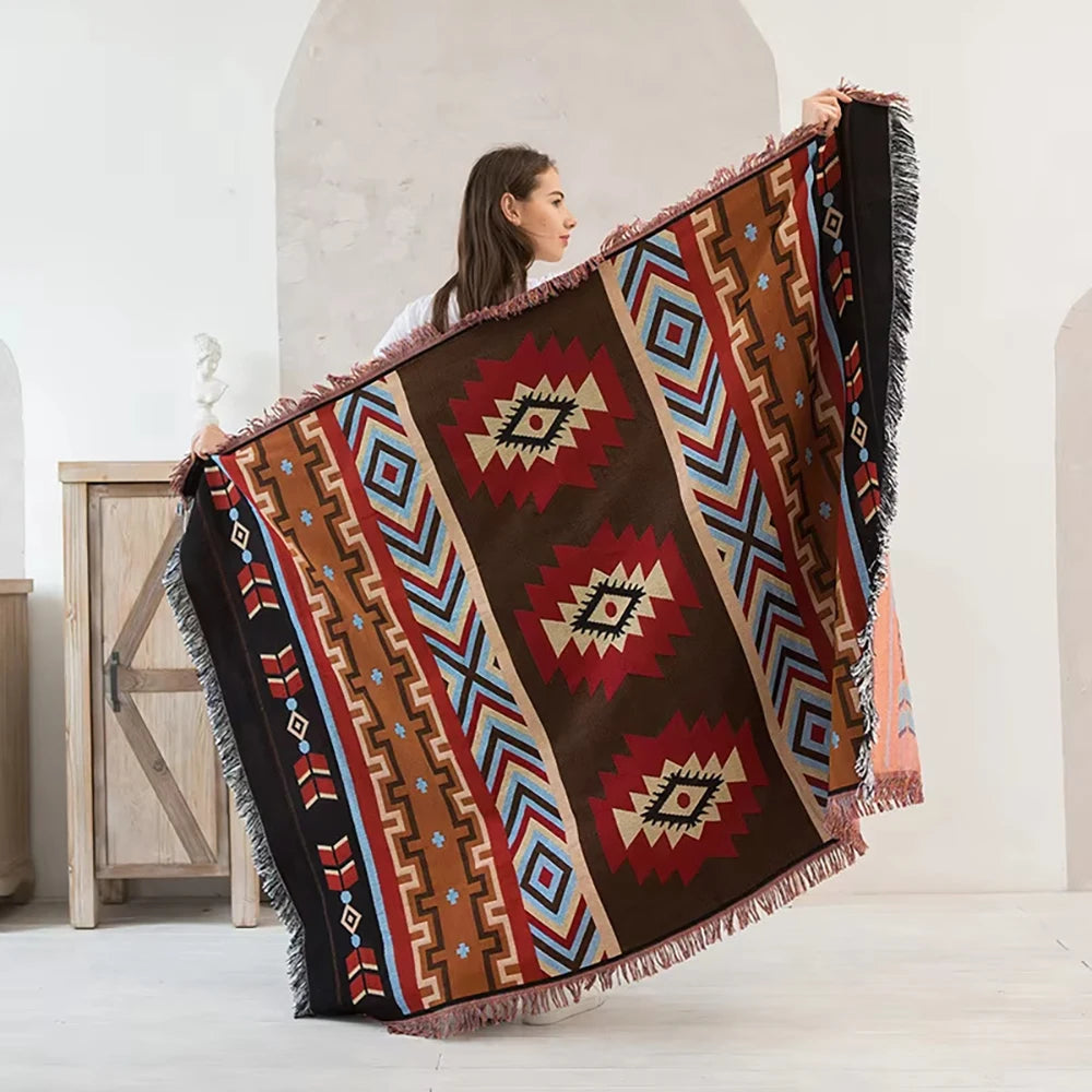 Bohemian Cotton Blend Throw Blanket – Sofa, Picnic & Travel