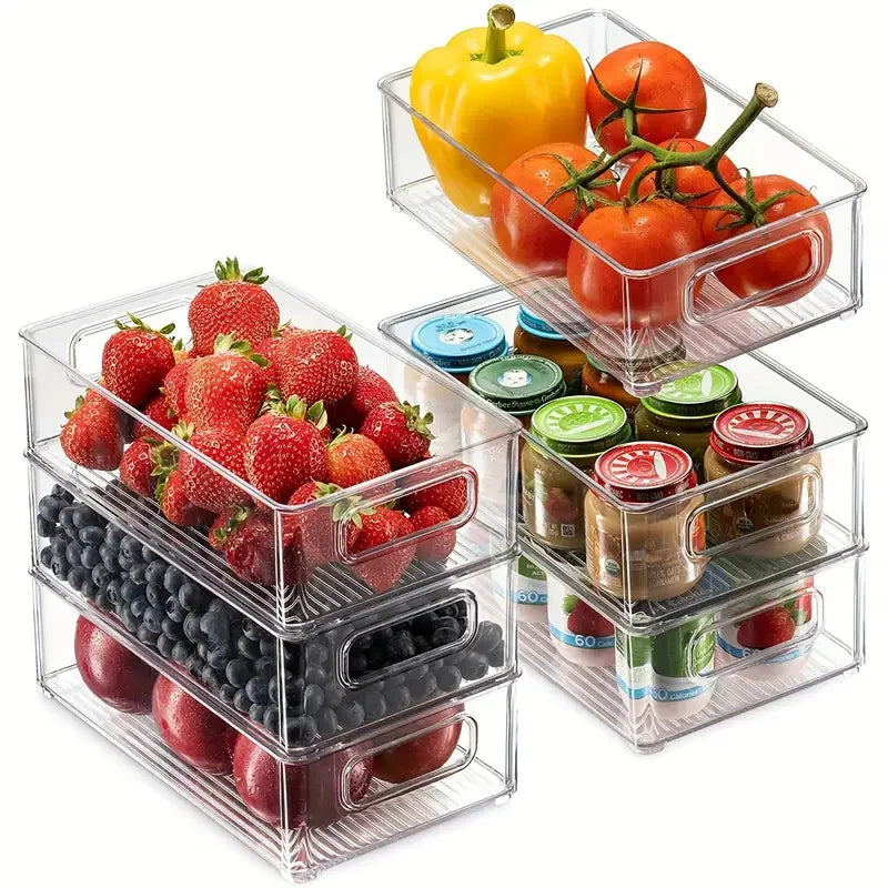 Clear Stackable Refrigerator Storage Bin with Handle