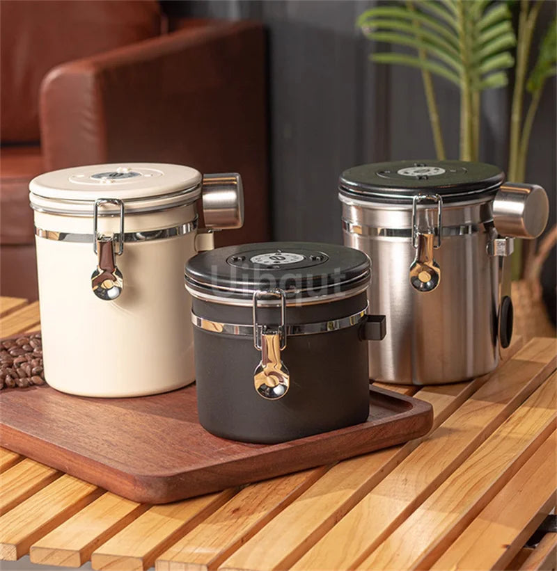 Stainless Steel Airtight Coffee Storage Canister with Measuring Spoon