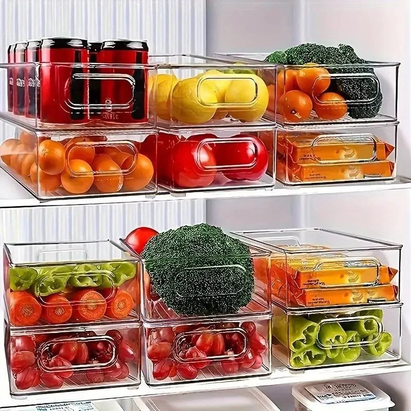 Clear Stackable Refrigerator Storage Bin with Handle