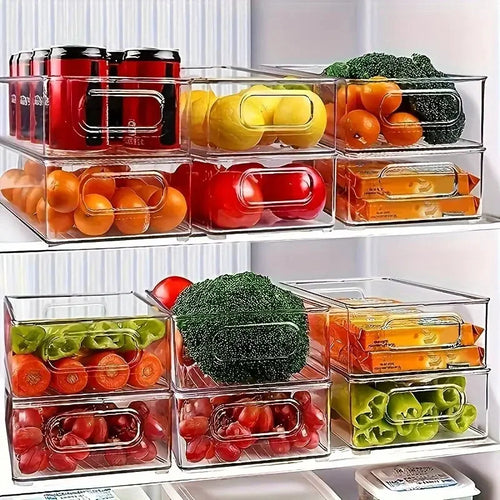 Clear Stackable Refrigerator Storage Bin with Handle