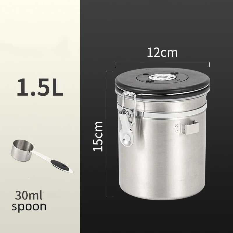 Stainless Steel Airtight Coffee Storage Canister with Measuring Spoon