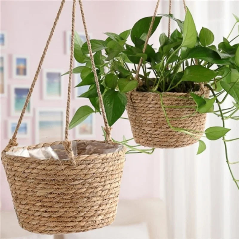 Handwoven Hanging Plant Basket – Indoor & Outdoor Planter