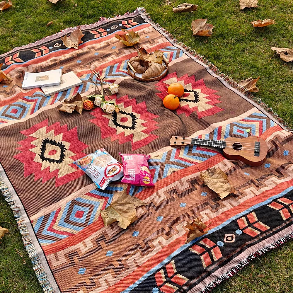 Bohemian Cotton Blend Throw Blanket – Sofa, Picnic & Travel