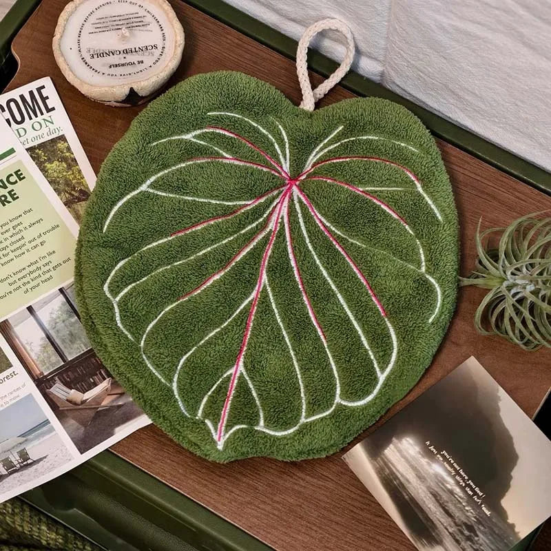 Embroidered Leaf Hand Towel