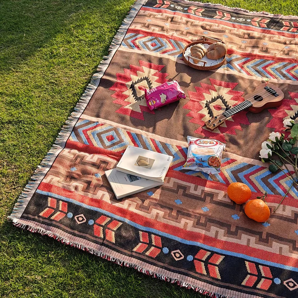 Bohemian Cotton Blend Throw Blanket – Sofa, Picnic & Travel