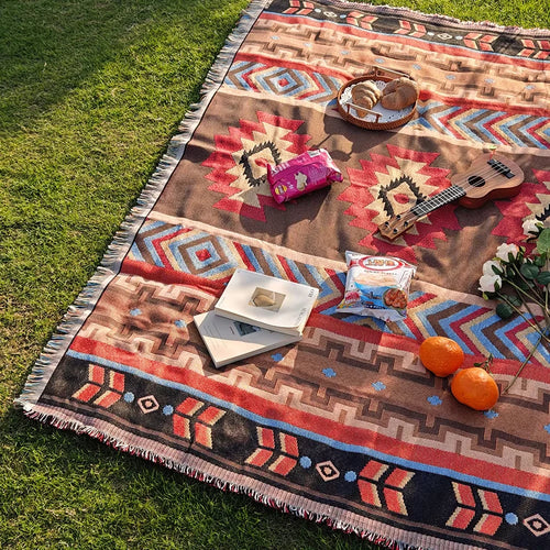 Bohemian Cotton Blend Throw Blanket – Sofa, Picnic & Travel