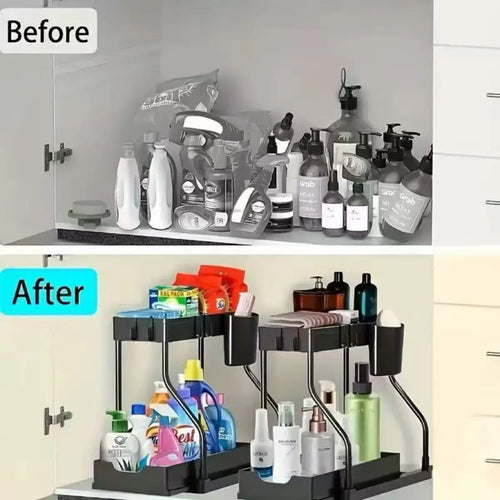 2-Tier Pull-Out Under Sink Organizer – Stainless Steel Storage Rack
