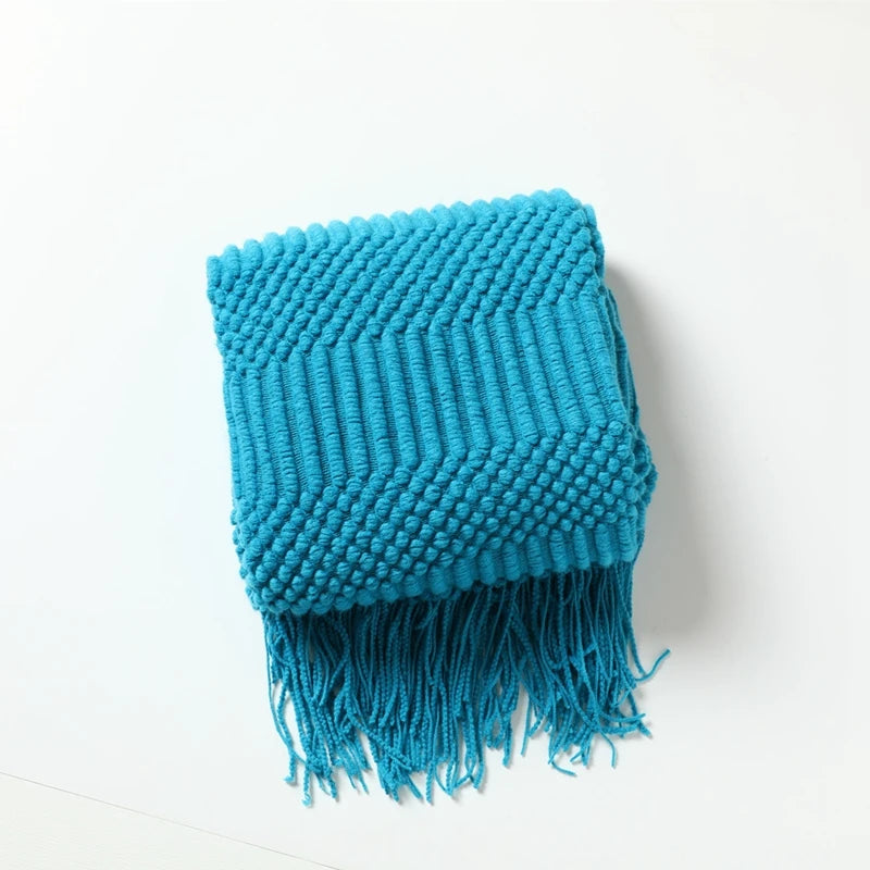 Luxury Knitted Throw Blanket with Tassels – Soft Acrylic Sofa & Bed Blanke