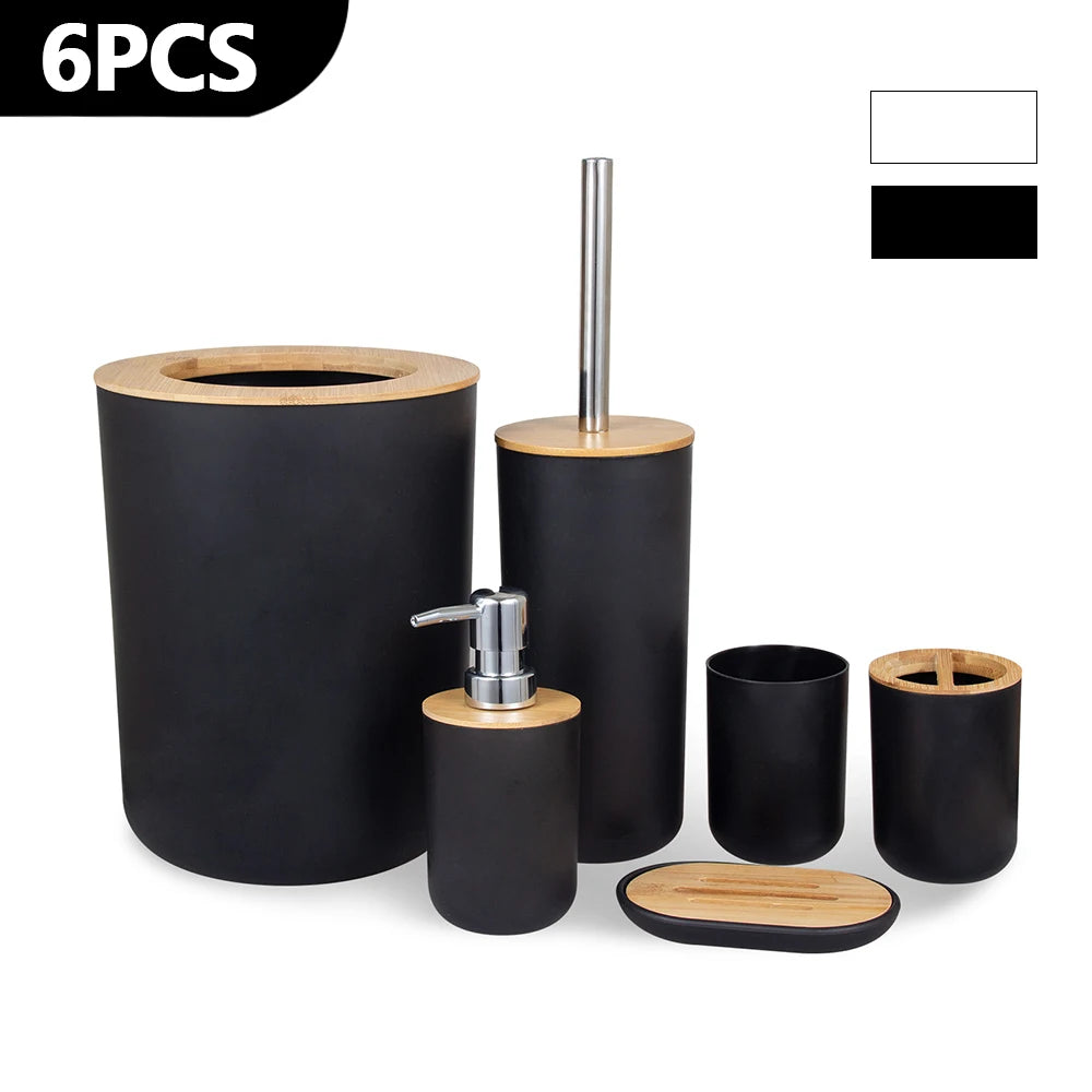 6-Piece Bamboo Bathroom Accessories Set
