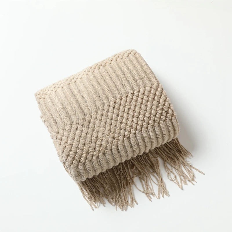Luxury Knitted Throw Blanket with Tassels – Soft Acrylic Sofa & Bed Blanke