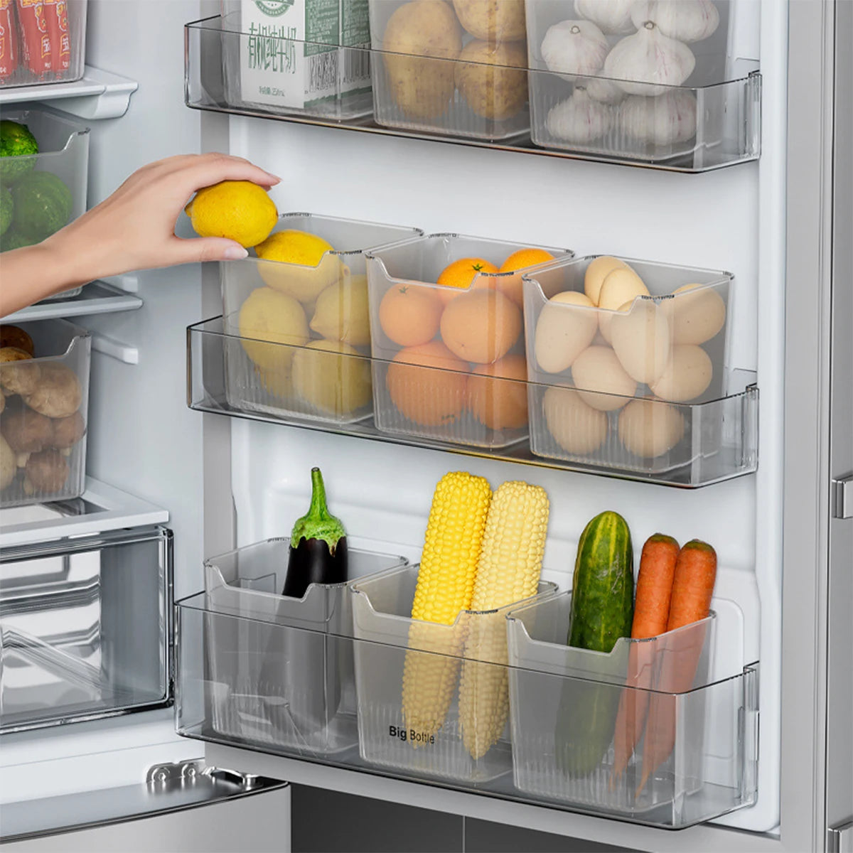 Stackable Refrigerator Door Storage Organizer Bin Set
