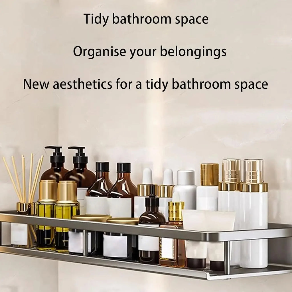 Wall-Mounted Bathroom Shelf with Removable Hooks