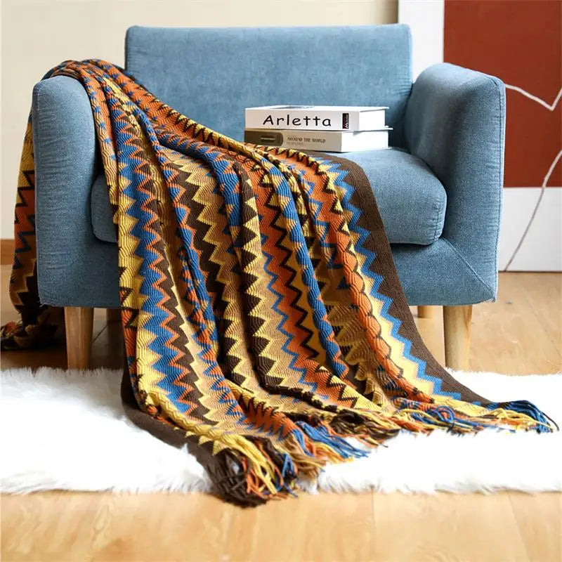 Hand-Knitted Acrylic Throw Blanket