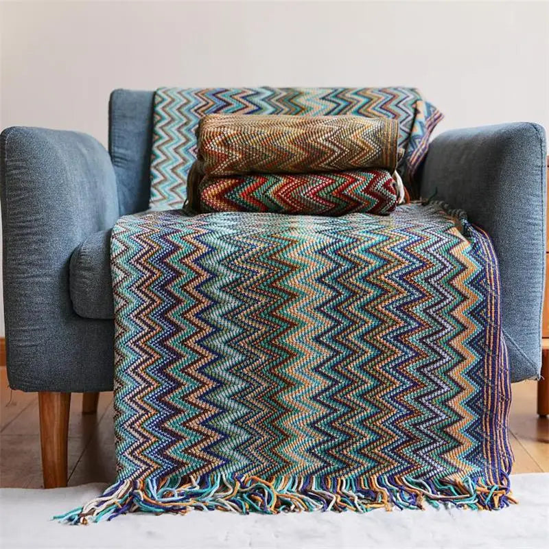Hand-Knitted Acrylic Throw Blanket