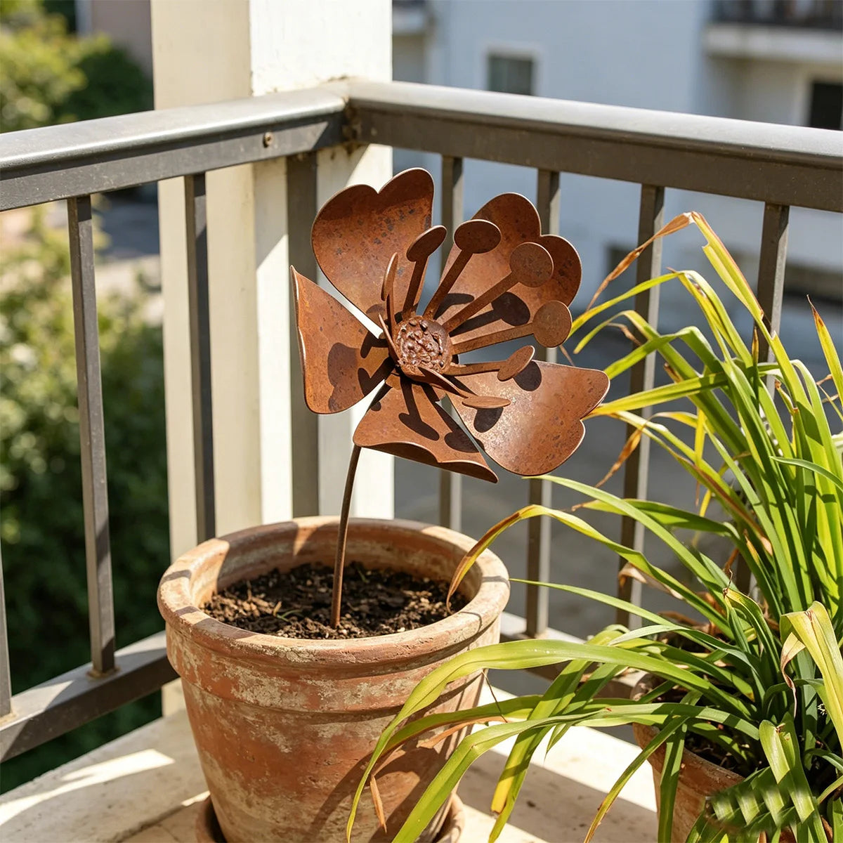 Rust Metal Flower Garden Stake