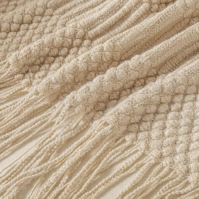 Luxury Knitted Throw Blanket with Tassels – Soft Acrylic Sofa & Bed Blanke