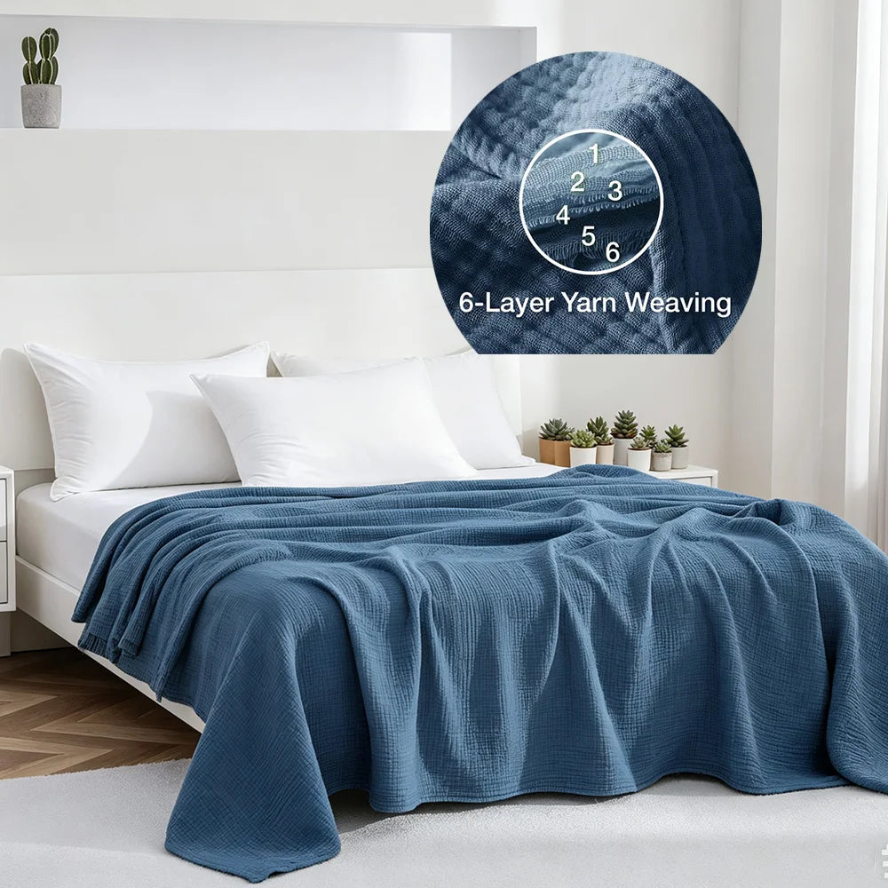 6-Layer Cotton Muslin Blanket – Lightweight & Breathable for All Seasons