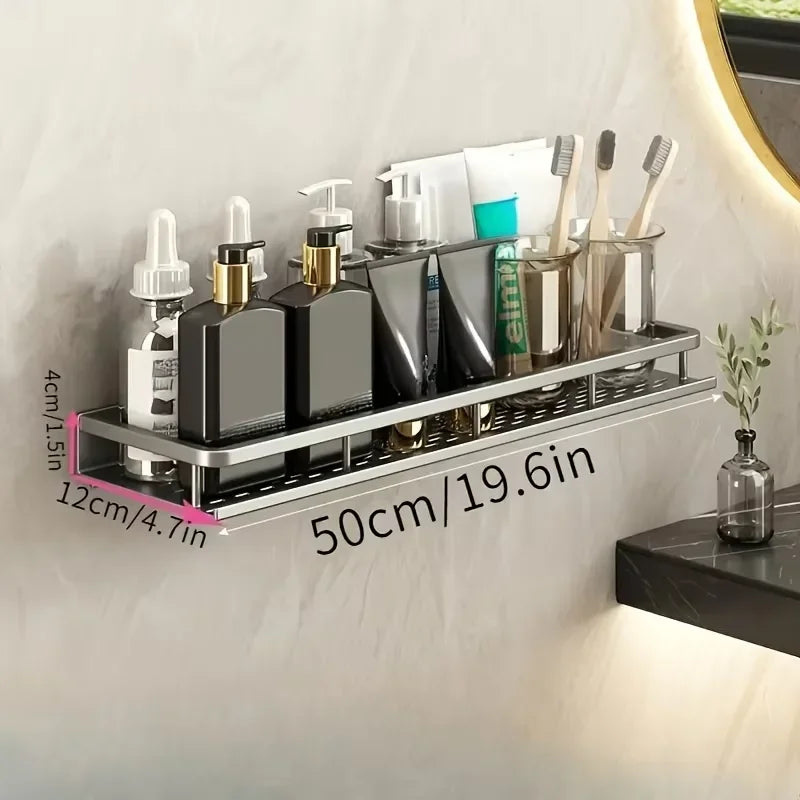 Wall-Mounted Bathroom Shelf with Removable Hooks