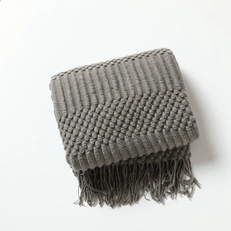 Luxury Knitted Throw Blanket with Tassels – Soft Acrylic Sofa & Bed Blanke