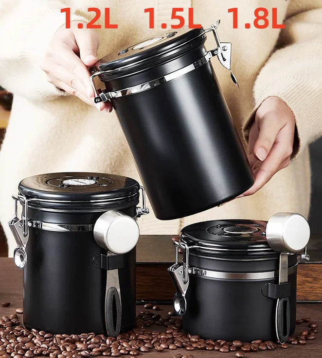 Stainless Steel Airtight Coffee Storage Canister with Measuring Spoon