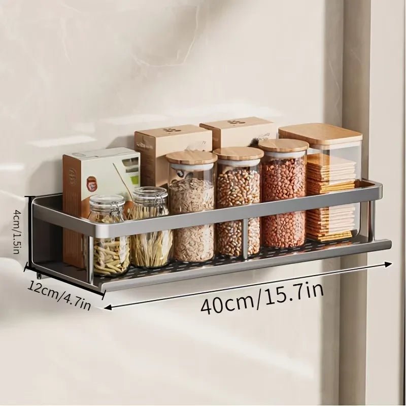 Wall-Mounted Bathroom Shelf with Removable Hooks