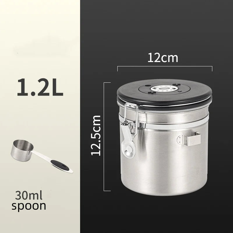 Stainless Steel Airtight Coffee Storage Canister with Measuring Spoon