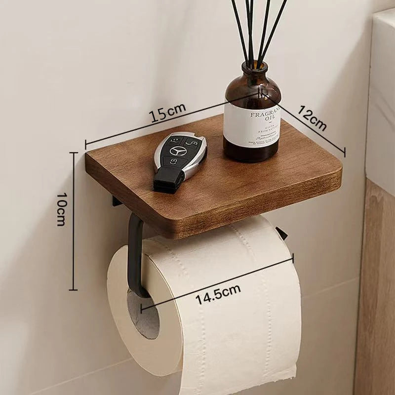 Toilet Paper Holder with Wooden Shelf