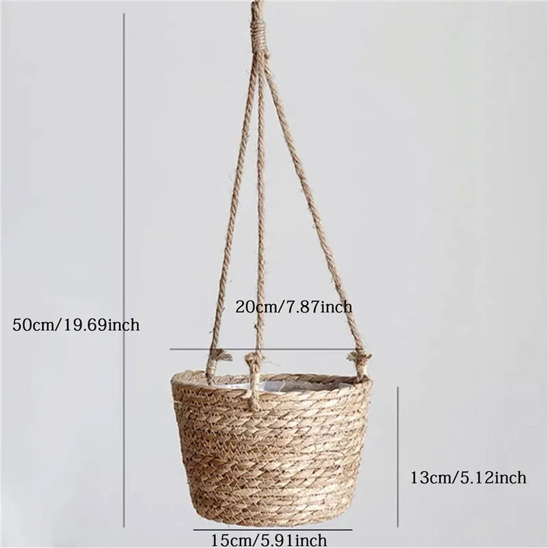 Handwoven Hanging Plant Basket – Indoor & Outdoor Planter