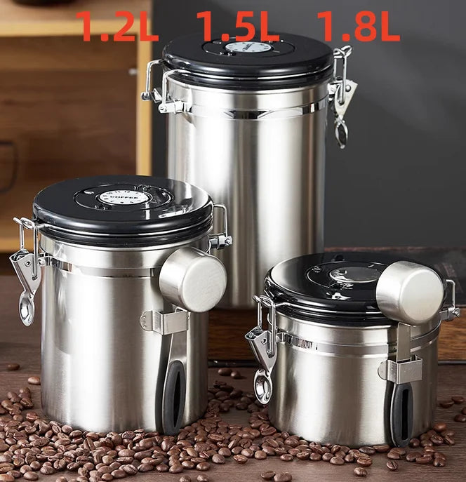 Stainless Steel Airtight Coffee Storage Canister with Measuring Spoon