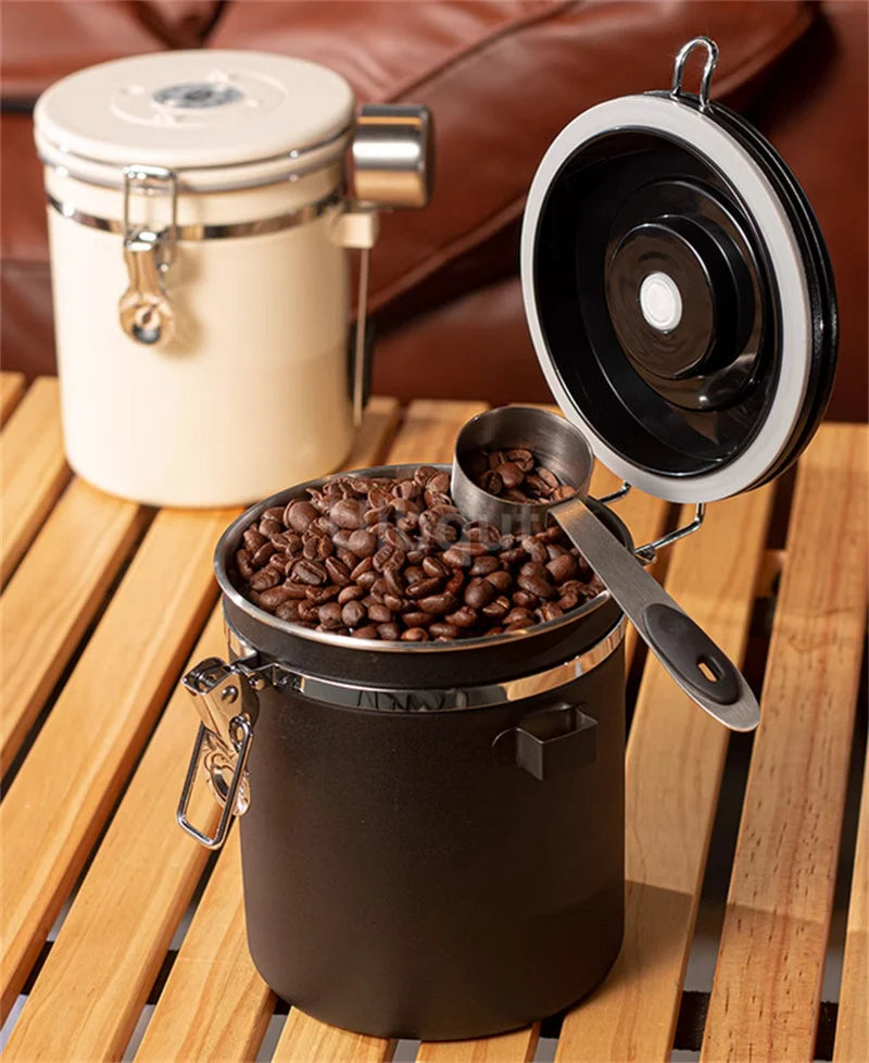 Stainless Steel Airtight Coffee Storage Canister with Measuring Spoon