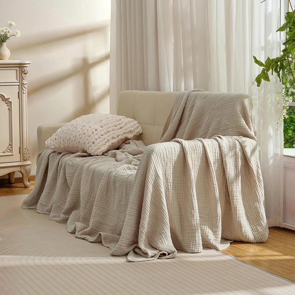 6-Layer Cotton Muslin Blanket – Lightweight & Breathable for All Seasons