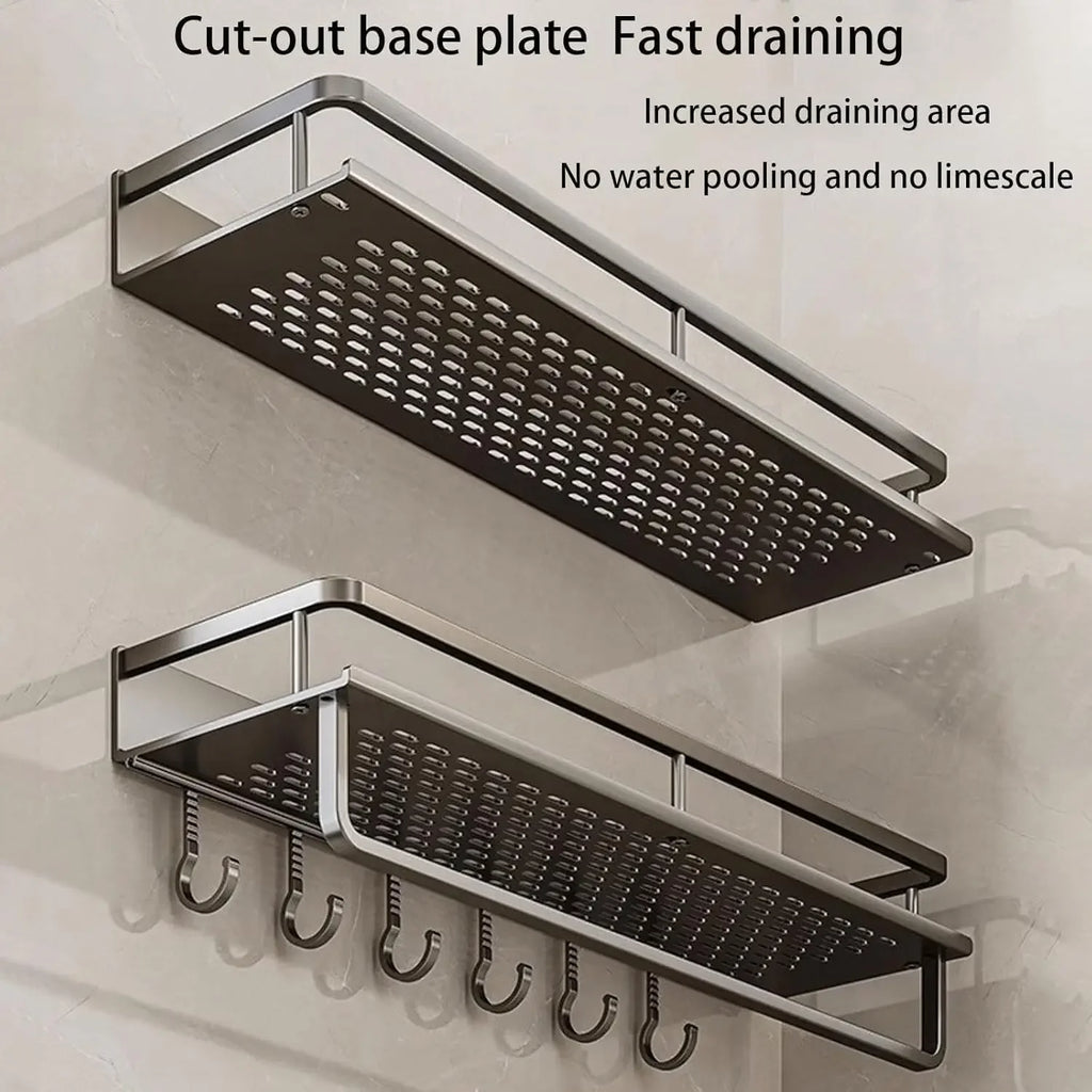Wall-Mounted Bathroom Shelf with Removable Hooks