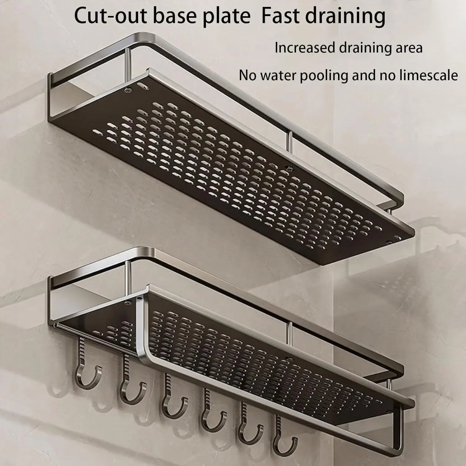 Wall-Mounted Bathroom Shelf with Removable Hooks