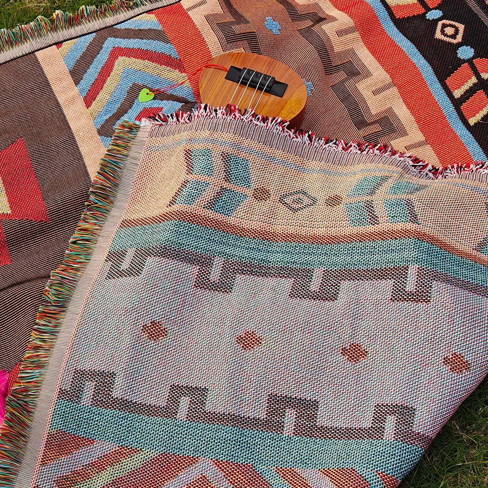 Bohemian Cotton Blend Throw Blanket – Sofa, Picnic & Travel