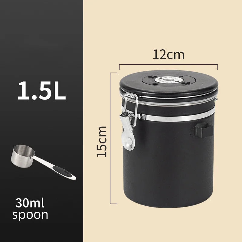 Stainless Steel Airtight Coffee Storage Canister with Measuring Spoon