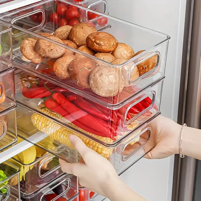 Clear Stackable Refrigerator Storage Bin with Handle