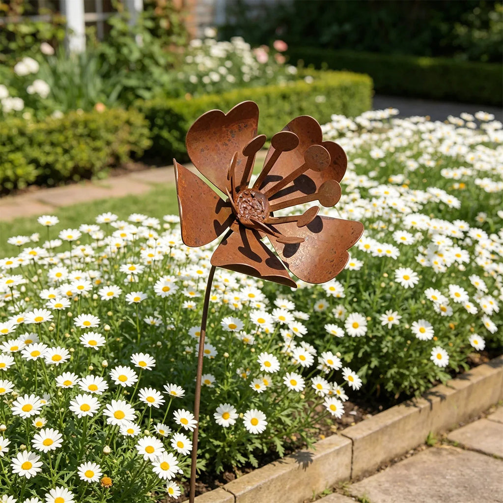 Rust Metal Flower Garden Stake