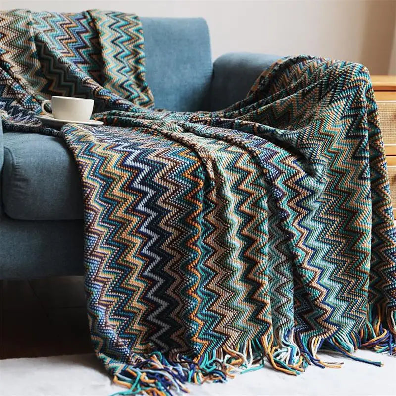 Hand-Knitted Acrylic Throw Blanket