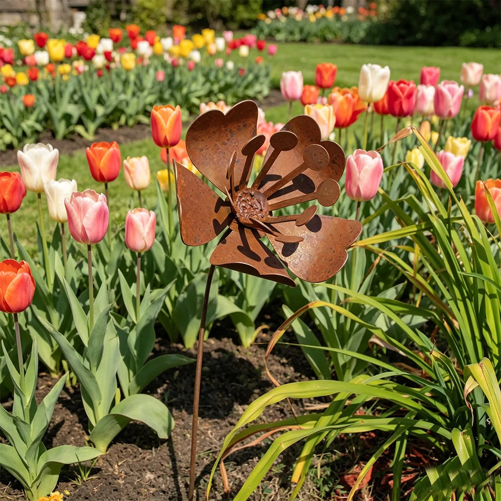 Rust Metal Flower Garden Stake