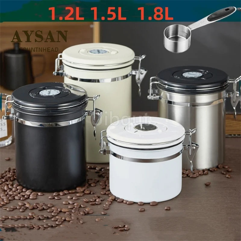 Stainless Steel Airtight Coffee Storage Canister with Measuring Spoon