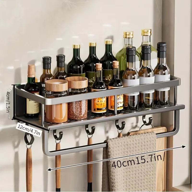 Wall-Mounted Bathroom Shelf with Removable Hooks