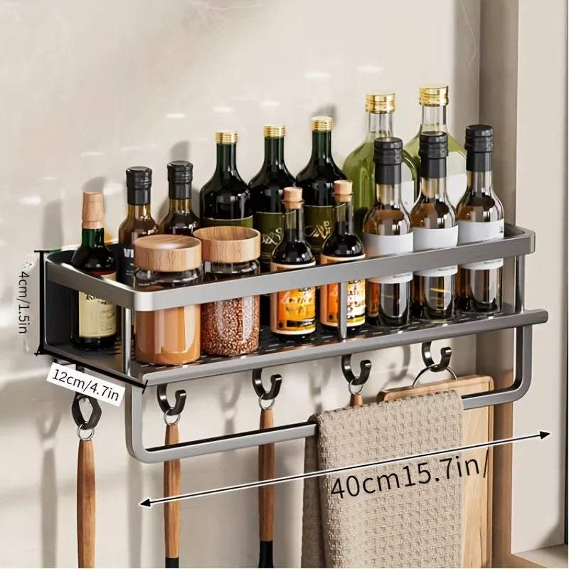 Wall-Mounted Bathroom Shelf with Removable Hooks