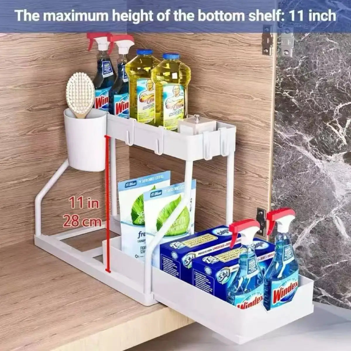 2-Tier Pull-Out Under Sink Organizer – Stainless Steel Storage Rack